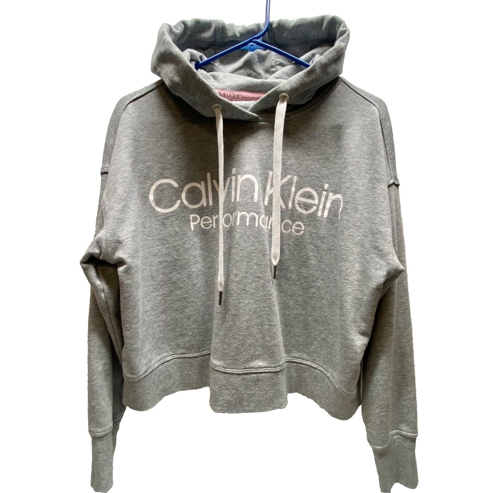 Calvin Klein Cropped Hoodie Women's Medium Grey Heather Pullover Activewear EUC